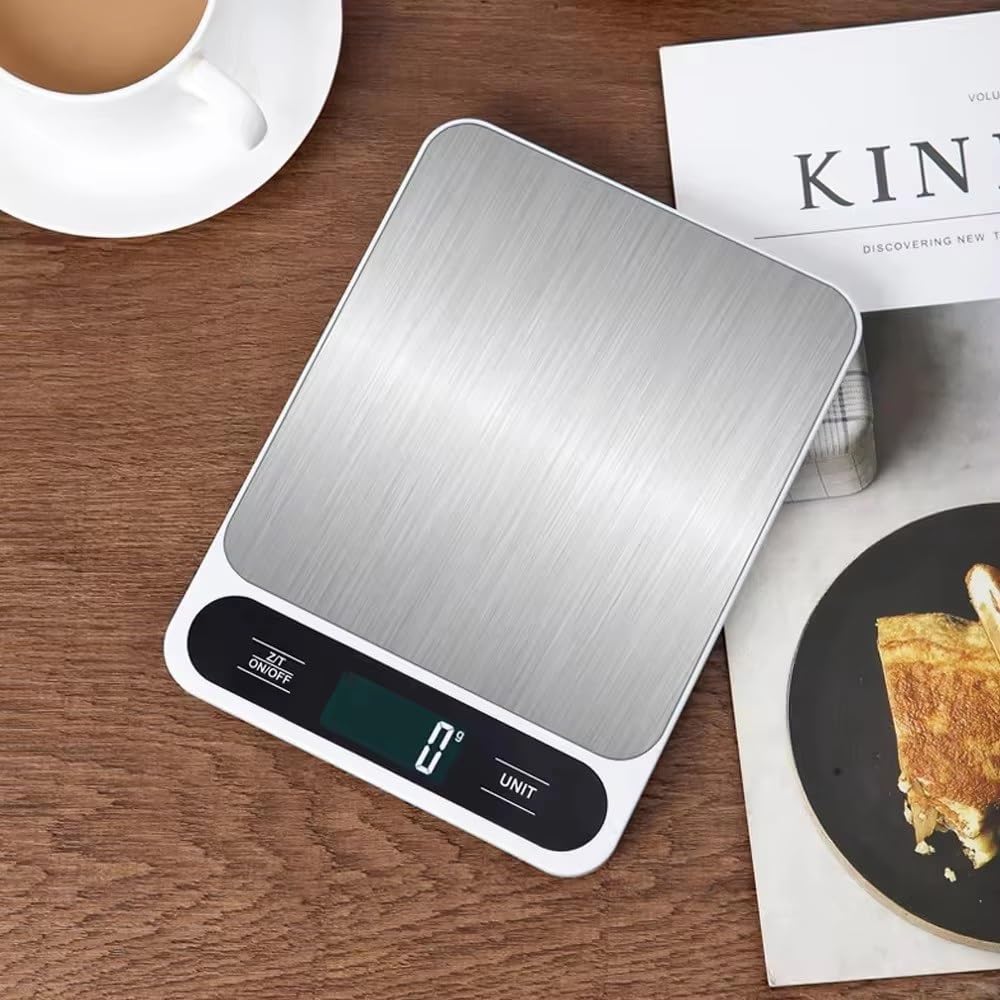 Báscula Digital de Cocina, 6 Unidades con Función de Tara, Pantalla LCD, Báscula de Café for Alimentos Báscula Digital Electrónica Inteligente Impermeable for Hornear y Cocinar, Acero Inoxidable Fácil