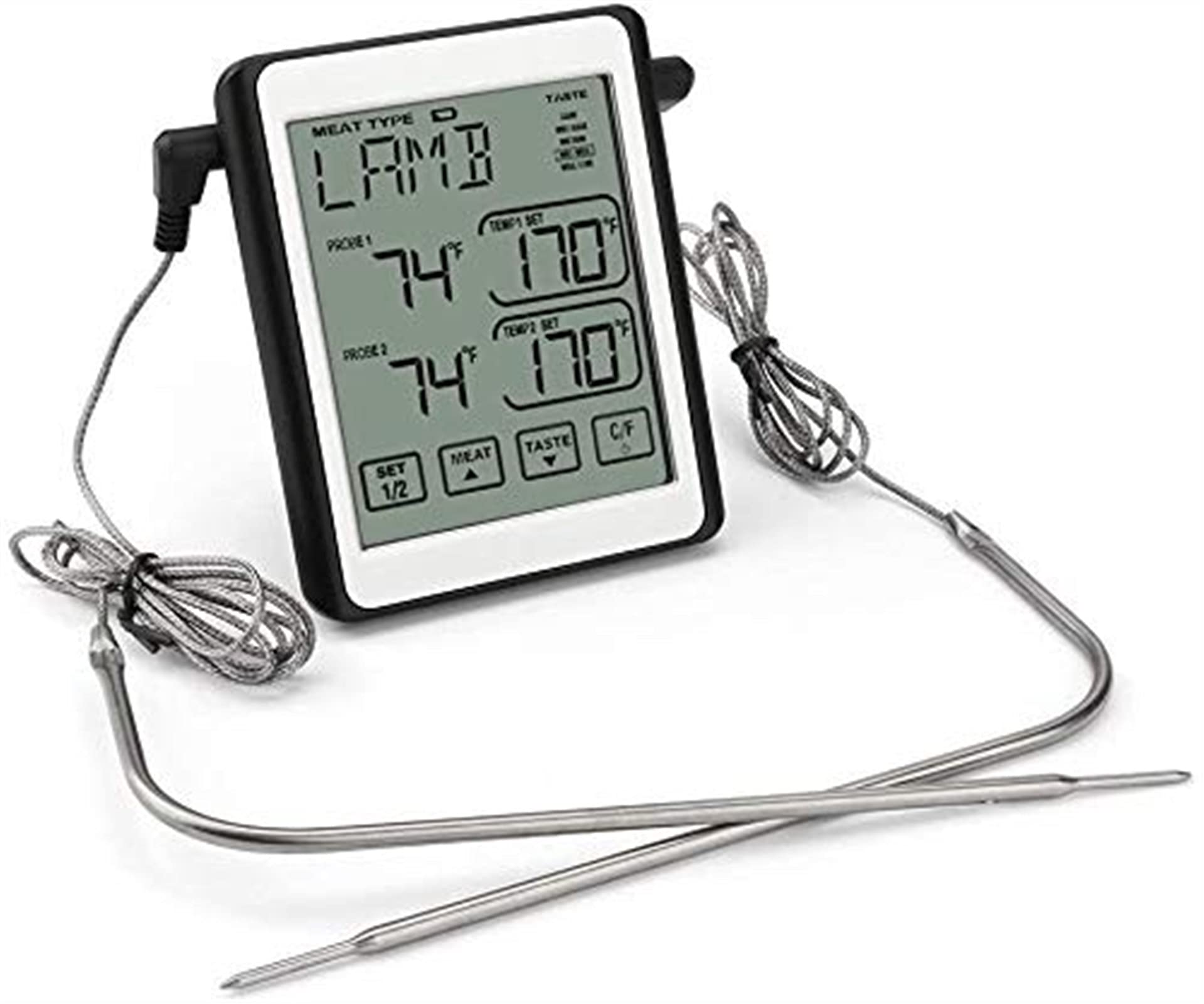 XMING Termómetro de Carne Digital Dual sonda de Cocina Barbacoa Pantalla táctil del termómetro LCD Alarma de Temporizador de retroiluminación