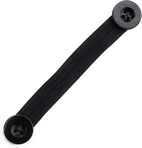 Black Elastic Ear Saver for Face Masks with Button- Hook for Masks- Ear Strap- Headband with Button for nurses- Extender