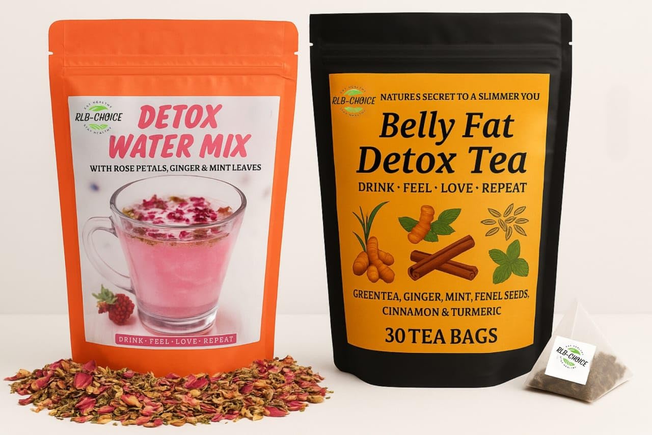 Rlb Choice Combo : Belly Fat Tea - 30 tea bags And Detox Water Mix - 100g | Weight Loss, Slim Belly, Reduce Bloating, Skin Glow | Plant Based Herbal Tea Pack-picture-26