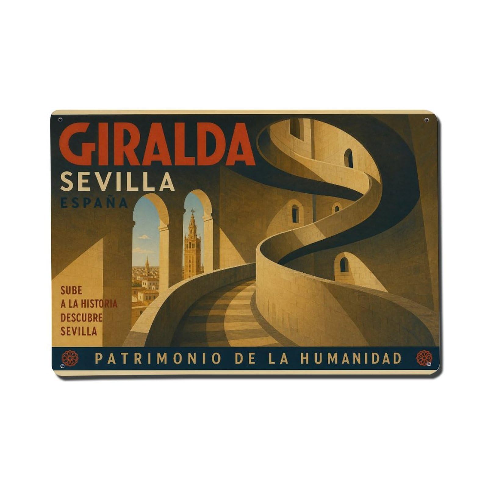 Yrnq 08X12inch Vintage Style Vintage Giralda Tower Ramp Interior Spiral Ascent Spain Metal Tin Sign