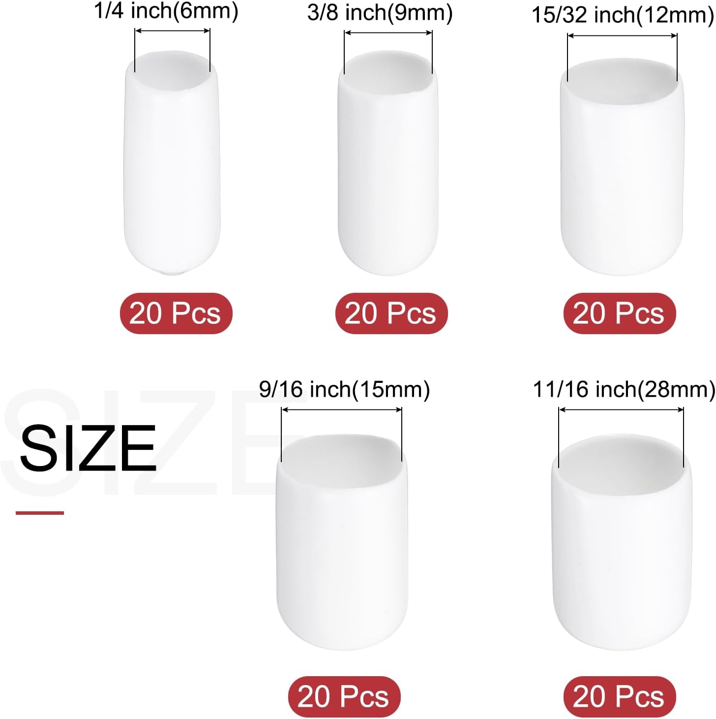 uxcell 100pcs Round Rubber End Caps Protective Caps 6mm 9mm 12mm 15mm 18mm White Screw Thread Protectors