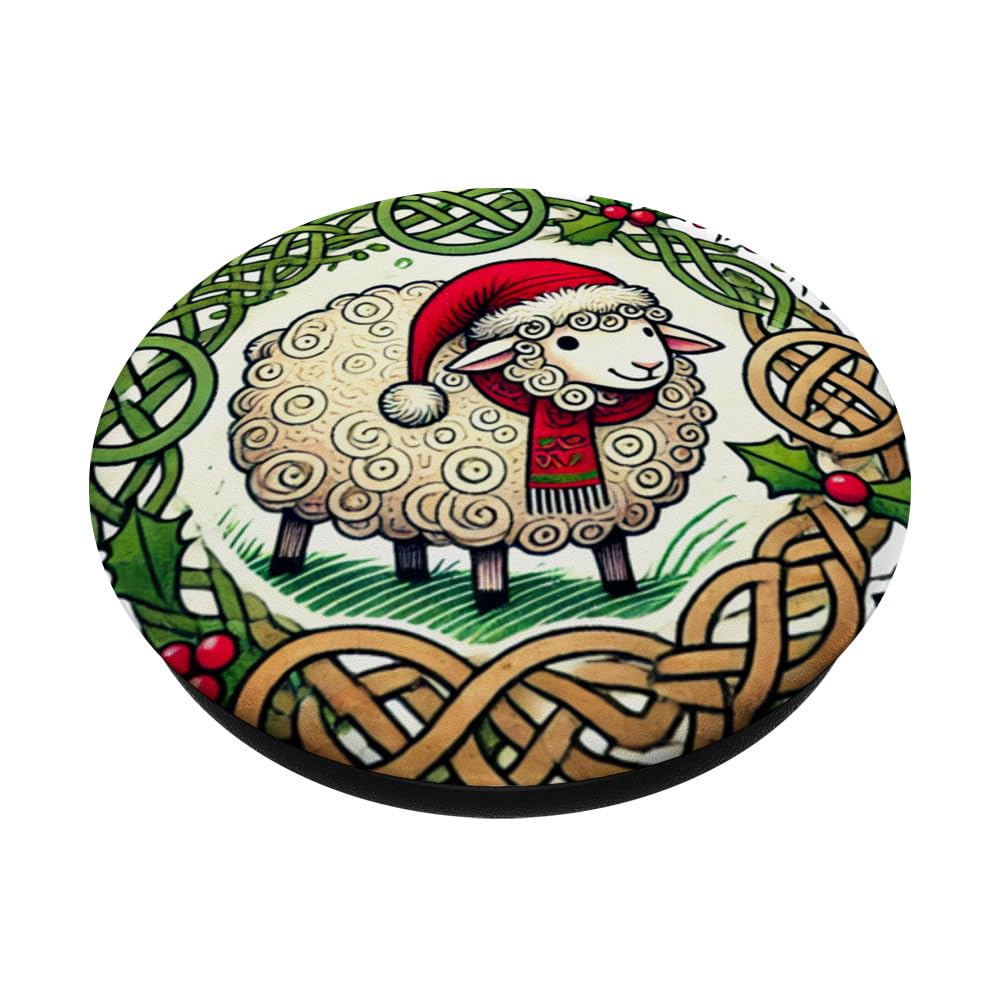 Christmas Sheep Lovers Illustration PopSockets Swappable PopGrip, Black - Image 2