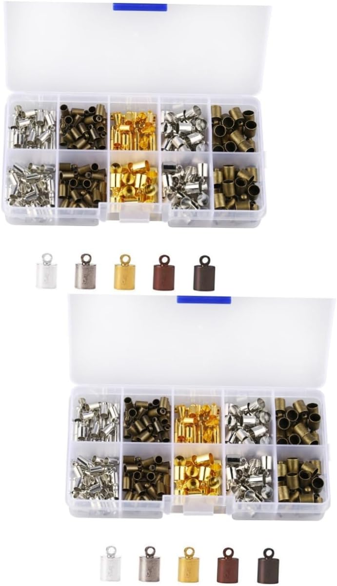 STOBOK 400pcs Mixed Color Copper Cord Ends Caps for Jewelry Making Wide Buckle for Leather and Accessories for Necklaces Bracelets and Earrings