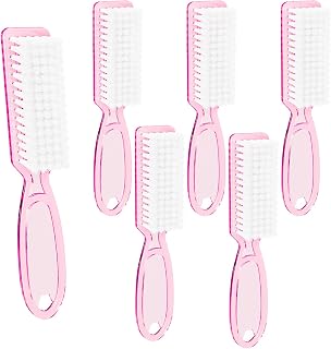 6 Pcs Nail Brush for Cleaning Fingernails, Handle Grip Cleaning Brush for Nail and Toenail, Nail Dust Brush Manicure Pedicure Tools Scrubbing Brush, Clear Pink