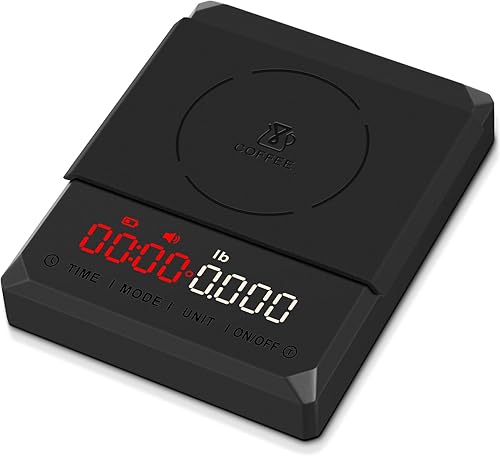 Fuzion Mini báscula de café con temporizador, báscula de café expreso recargable de 4.4 lbs x 0.00 oz de precisión, temporizador de 3 modos,