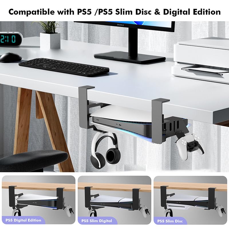 Supporto da appendere sotto la scrivania per PS5 e PS5 Slim Console Stand Headset & Gamepad nizer Desktop Gaming Controller Sto Solut
