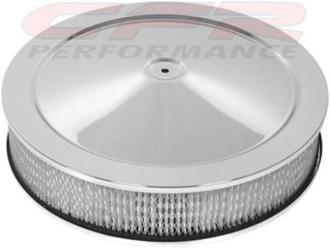 Steel Air Cleaner Kit 14"x3" – Chrome Finish with Paper Filter, Off-Set Base – Fits Chevy/GM with HEI or TBI – 5-1/8" Neck