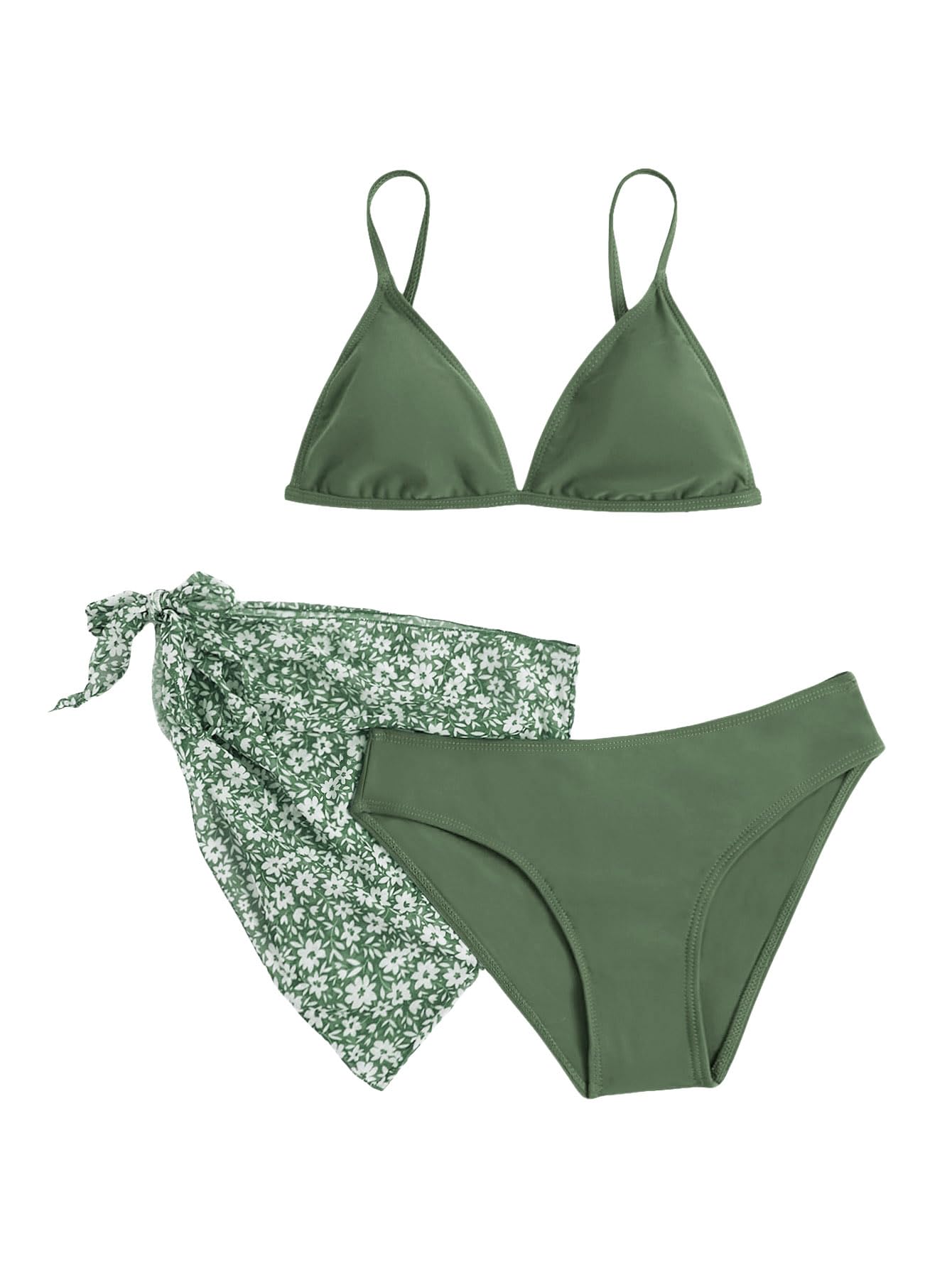 SHENHE Girl's 3 Piece Swimsuits Cute Spaghetti Strap Triangle Bikini with Ditsy Floral Cover Up Teen Bathing Suits