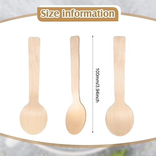 Miniatura 2 de Paquete de 500 mini cucharas de madera desechables de 3.9 pulgadas, cucharas de madera de abedul, cucharas de postre de madera pequeñas, utensilios