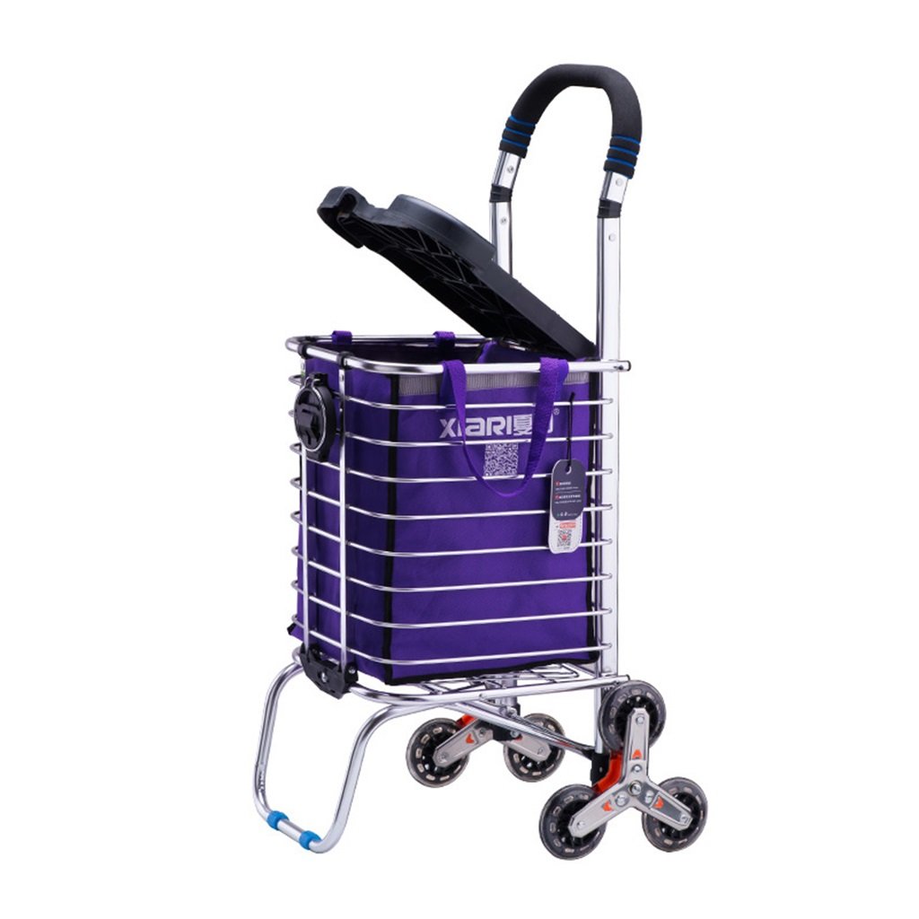 Hand truck AICN Shopping Cart Little Pull The Car Shopping Cart Lever Car Senior Trolley Can Be Pushed To Sit Stair Climbing Hand Car (Size : 6 rounds)