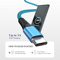 Vista 5 de Cable USB C 3A de carga rápida de 6 pies, paquete de 3 cables de nailon tipo C para Samsung Galaxy S24 S23 S22 S21 S20 S10 A11 A12 A13 A14 A15 A20