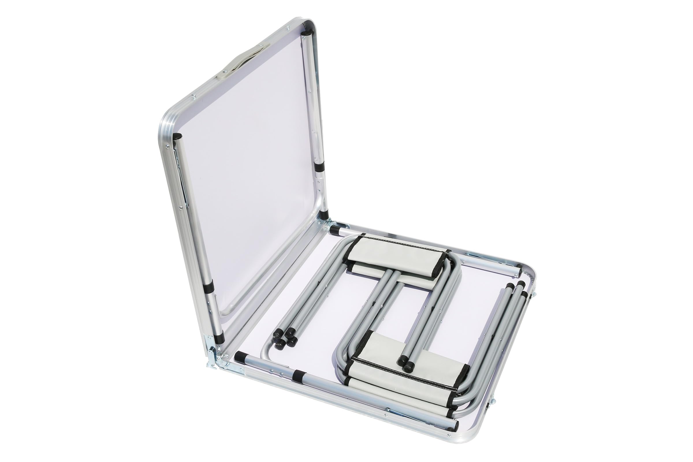 BDW Set di sedili da campeggio - tavolo pieghevole e 4 sedie - mobili da giardino, pieghevoli, tavolo 120x60 regolabile in altezza - set di mobili da giardino, leggero, in alluminio - Legno bianco