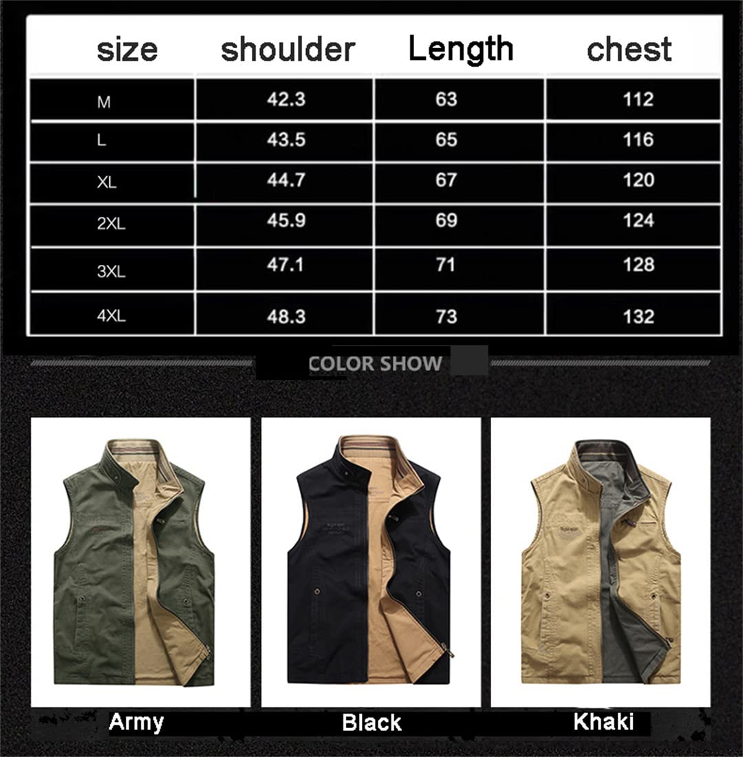 Gilet da uomo con cerniera a 5 tasche con colletto alla coreana Gilet da reporter con molte tasche Black M