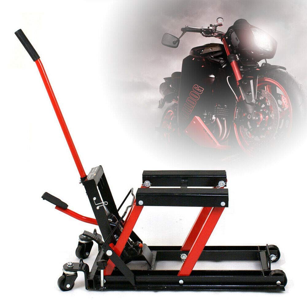 Sollevatore idraulico resistente per moto, altezza regolabile con blocco di sicurezza, per riparazioni, assemblaggio, appassionati di fai da te e officine professionali