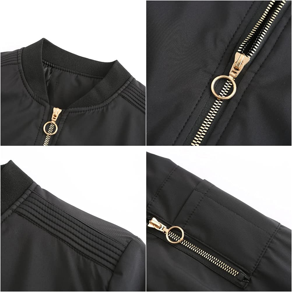 Minetom Veste Femme Motard Blouson Printemps Automne Léger Bombers Jacket Sweatshirt Sport Vintage Outwear Zippé Court Jacket