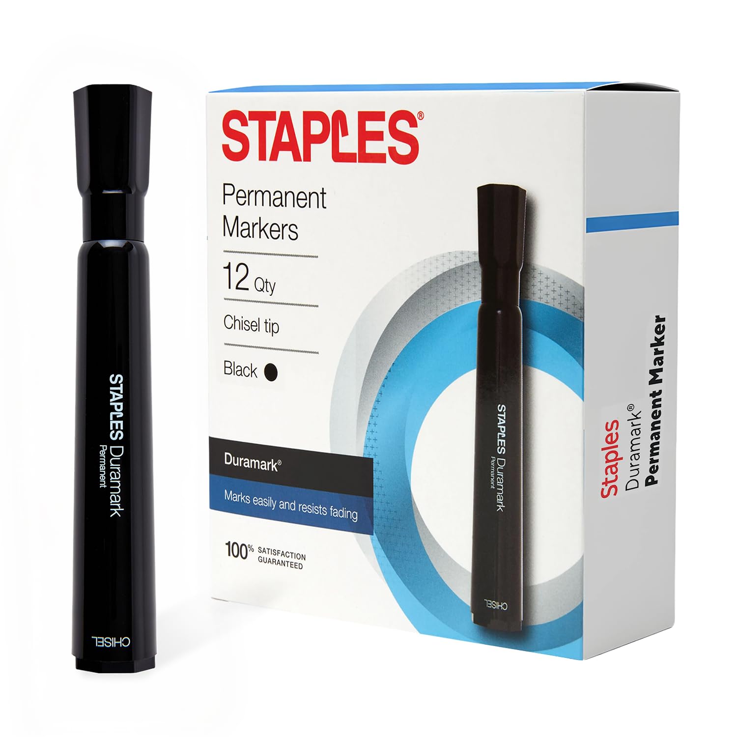 STAPLES Tank Permanent Markers Chisel Tip Black 12 Pack Duramark Bold Ink Markers for Labeling Shipping Industrial Use