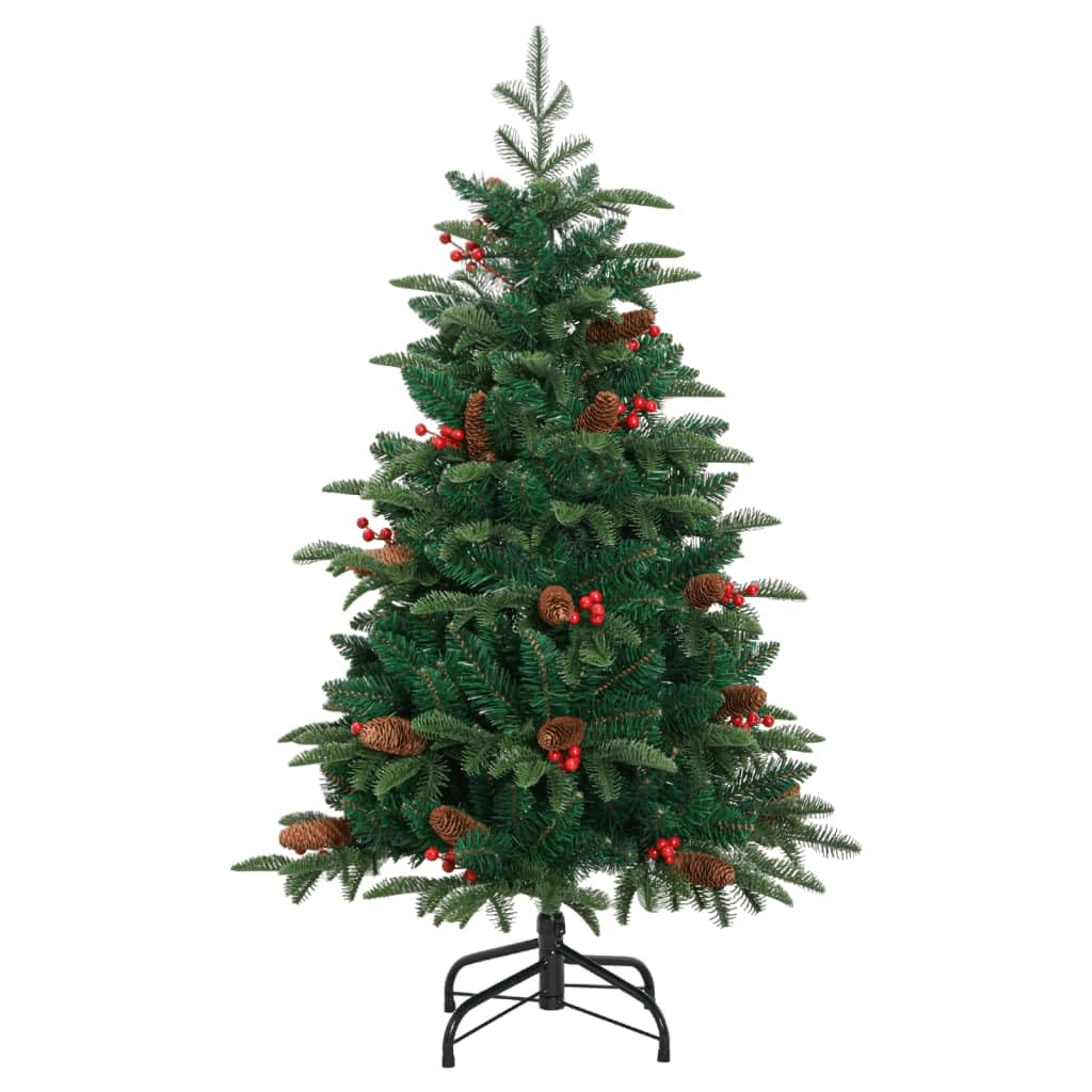 Albero di Natale Artificiale in PVC e PE Pieghevole con Pigne e Bacche, Design Salvaspazio, Christmas Tree, Decorazioni Natalizie, Adatto per Casa e Balcone, Verde, 150 cm