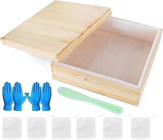 Large Soap Molds, Soap Mold, Square Soaps Mold, Soaps Mold for Soap Making Capacity of 8L, Soaps Molds Silicone with Wood Box and Wooden Cover with Accessories