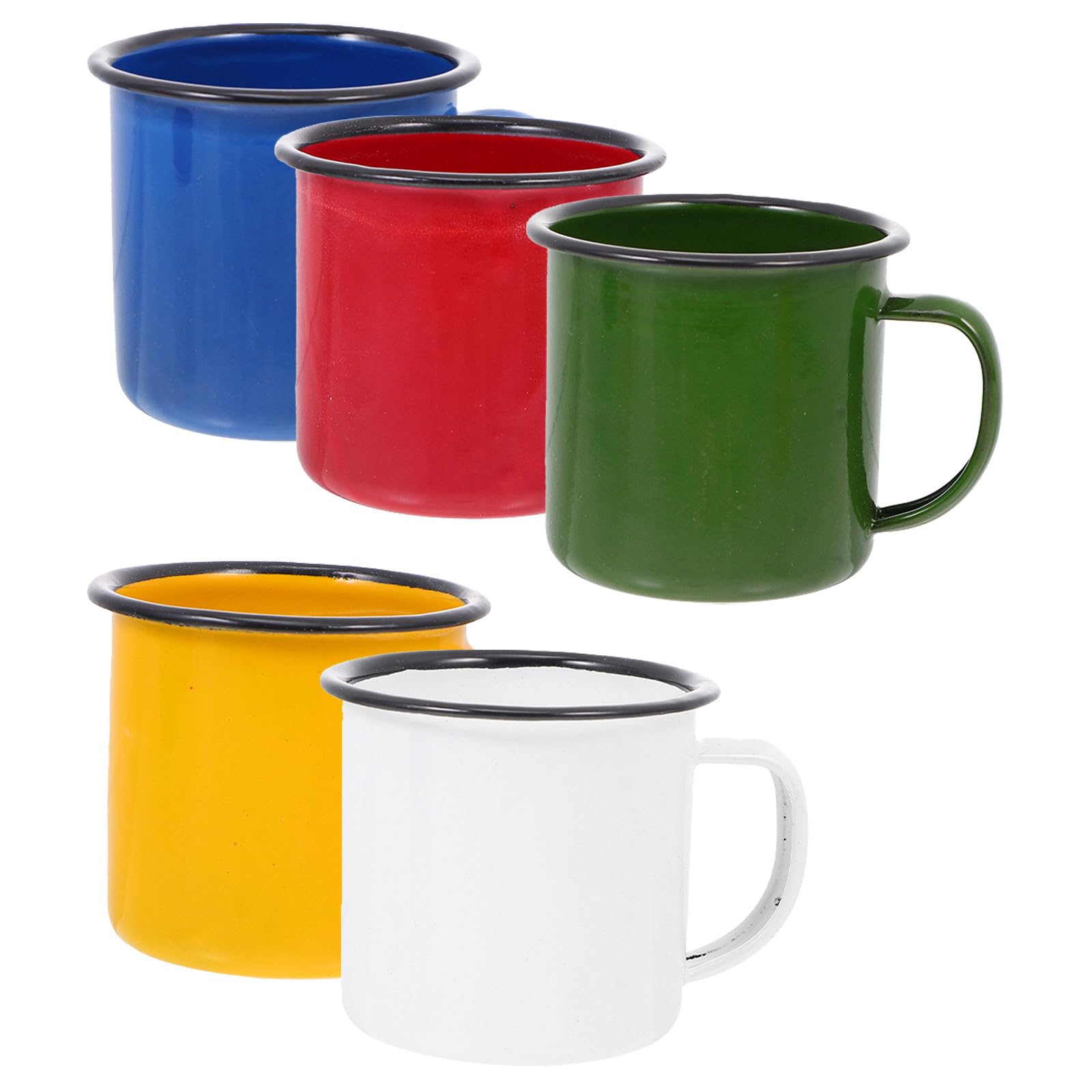 Set 5 Tazze Smaltate Piccole Multicolore Manico, Tazzine Vintage Multiuso in Smalto per Caffè e Bevande Calde, per Casa, Ufficio e Campeggio Colore Casuale