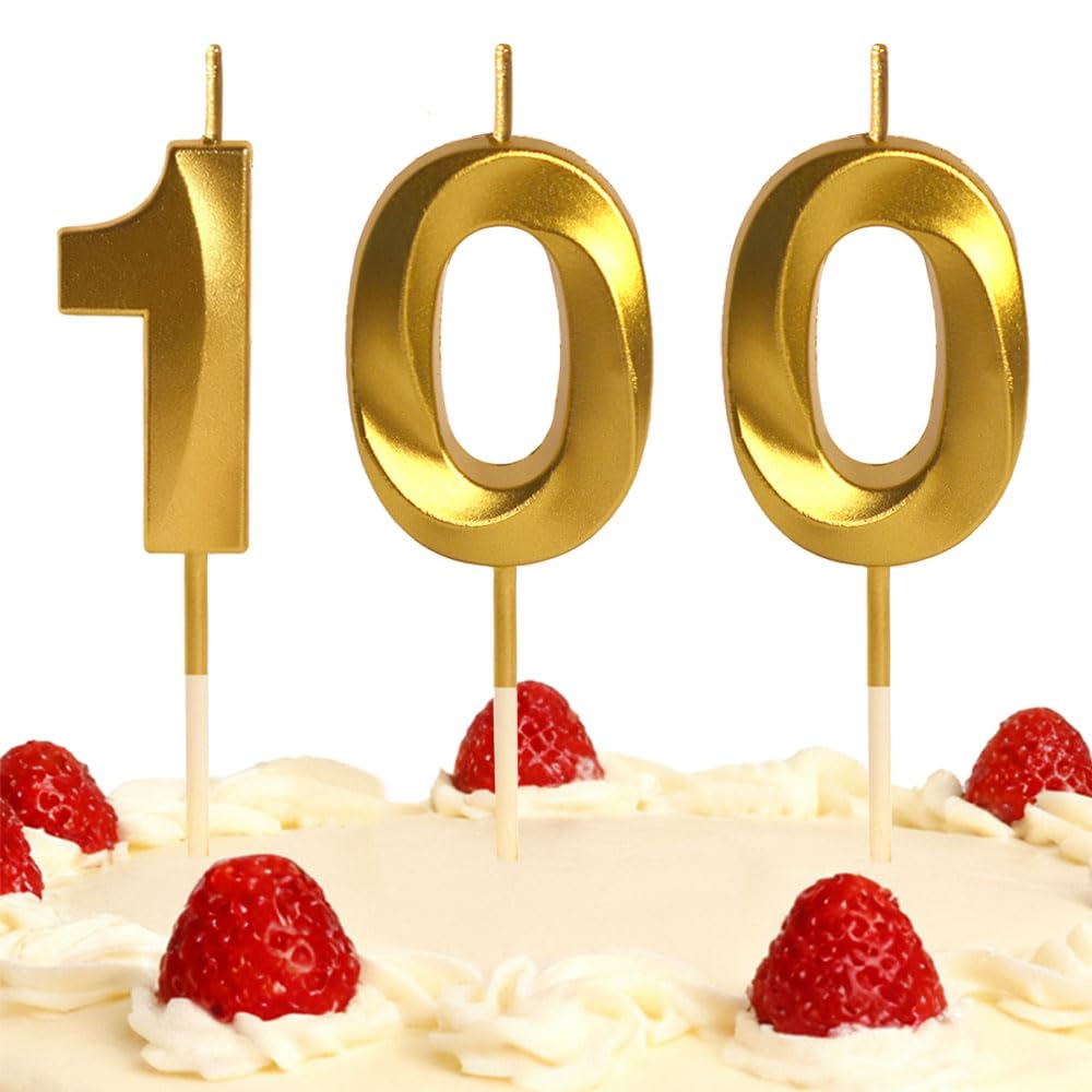 Xueliyun Gold 100Th Birthday Candles Number 100 Happy Birthday Candles Cake Topper Decorations For Children Birthday Party For 3D Designed Wedding Anniversary Party Wedding Anniversary Celebration Supply