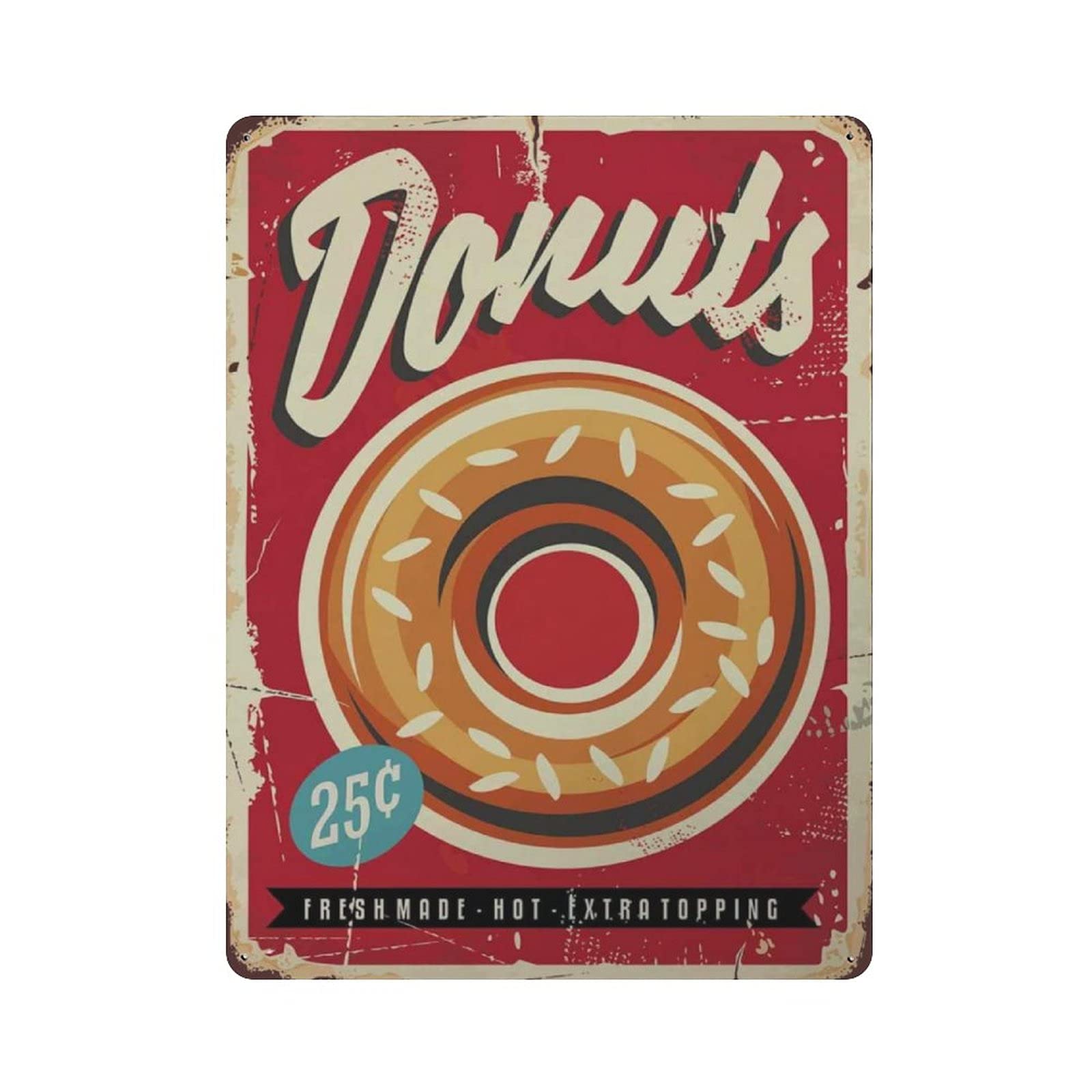 rayprint Metal Tin Sign Large Donuts on Red Background Vintage Tin Poster Metal Sign Wall Decoration Country Kitchen Home Garage Decor 16"x12"
