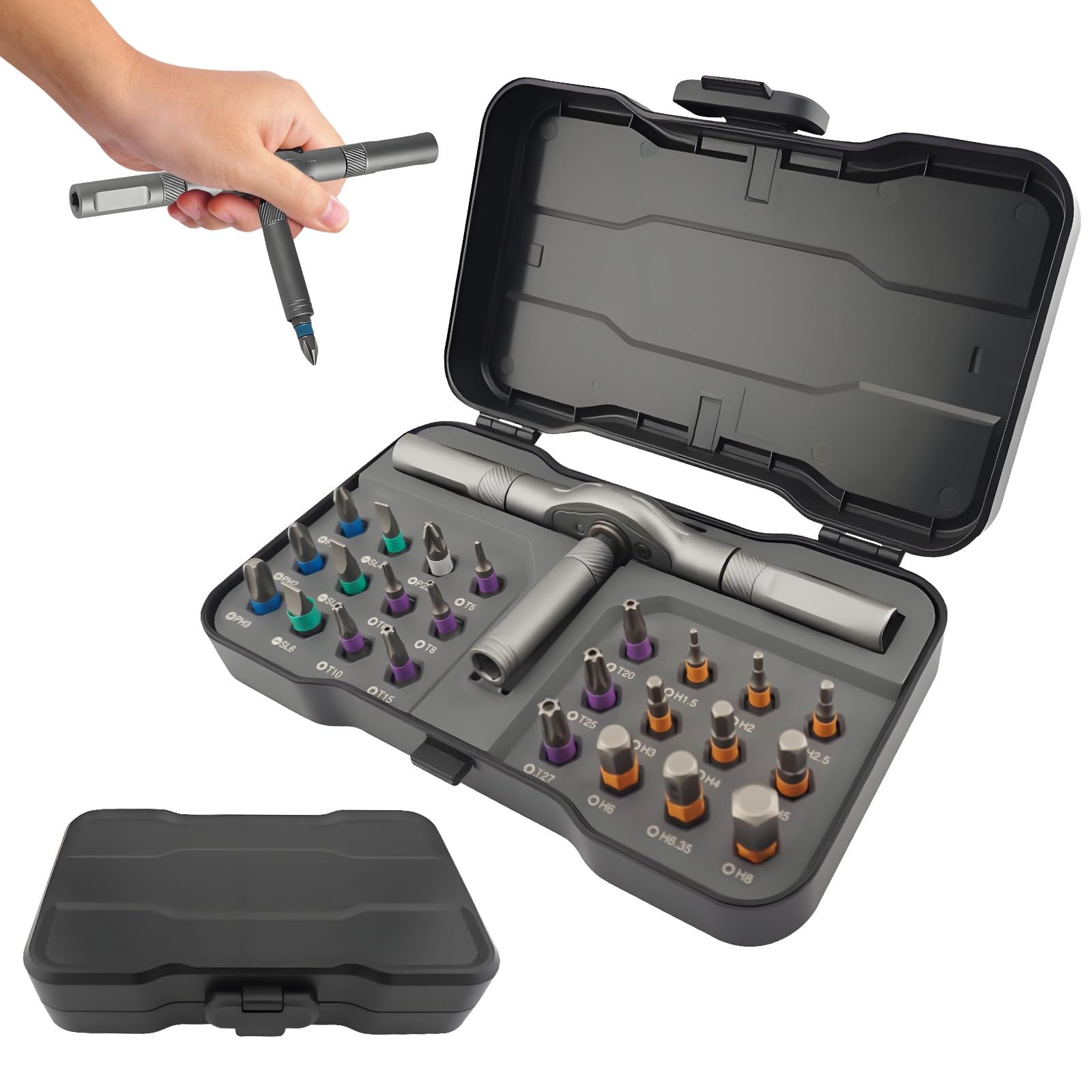 24 in 1 Magnetic Ratchet Screwdriver Set - Mini Precision Tool Kit for DIY, Home Repair & Watch Tool Kit | Industrial S2 Alloy Steel Bits (Style A)