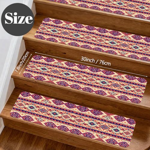 Alfombra para peldaños de escalera antideslizante Mexpekil con diseño bohemio lavable y seguro 4