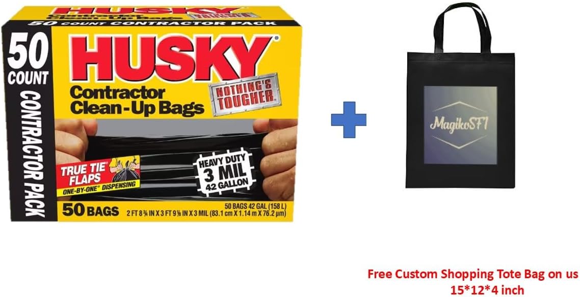 42-Gallon Contractor Clean-Up Trash Bags (50 Count) Plus Free MagikoSFI Custom Shopping Tote Bag