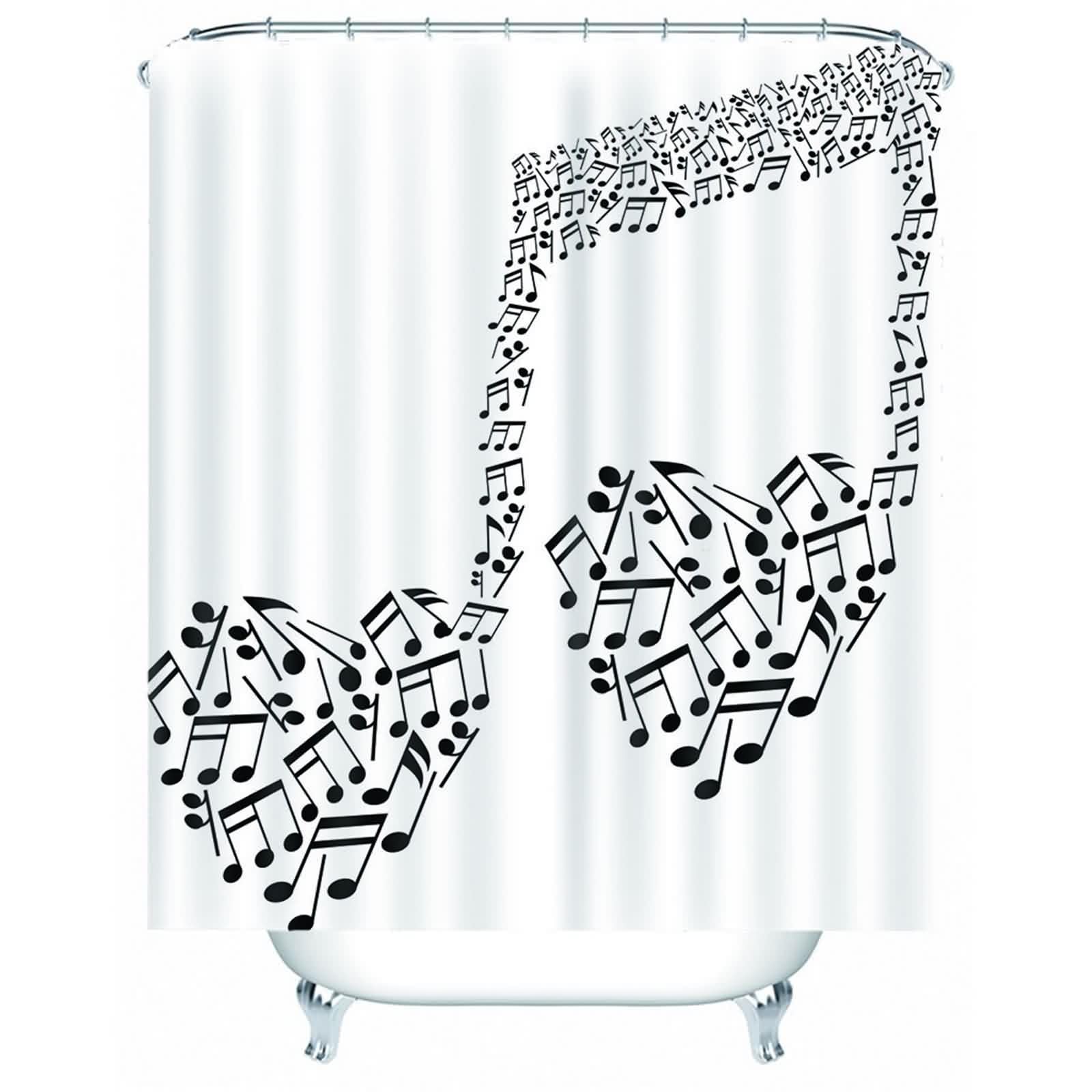 Rideau de douche noir et blanc en polyester lavable pour baignoire