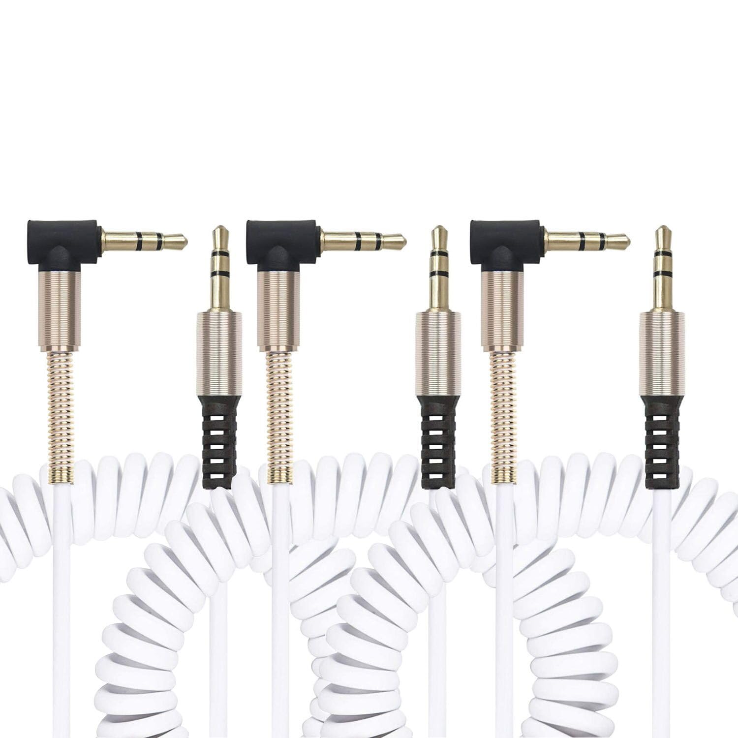 Coiled 3.5mm Stereo Audio Cable, (3 Pack) AUX 3.5 Audio Cord for Smartphones Tablets and Other 3.5mm DC Plug Port Device (White)