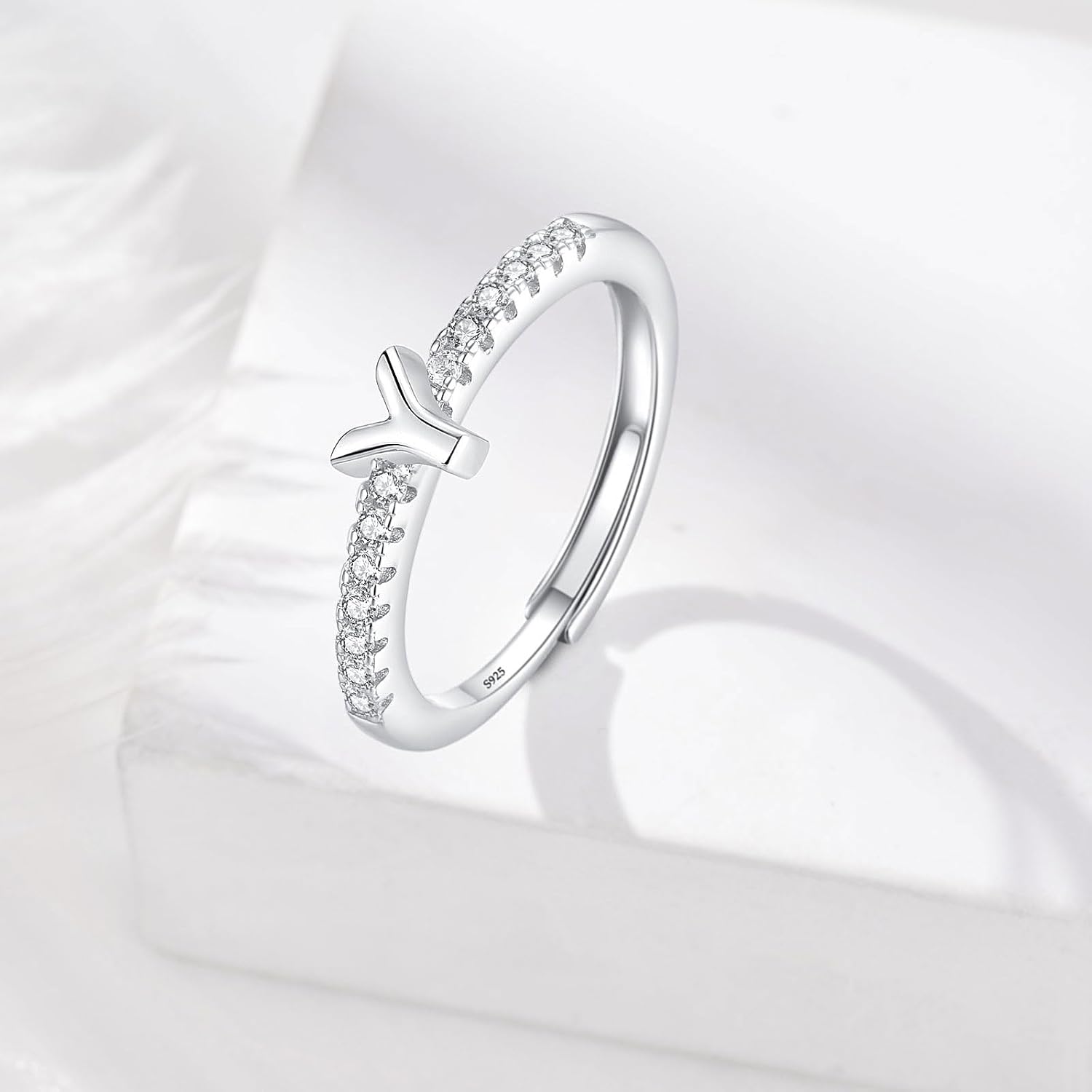 INFUSEU Y Initial Rings for Women Teen Sterling Silver 925 Letter Jewelry Stacking Alphabet Monogram Toe Stackable Stacks Adjustable Size 7 8 6 Girlfriend Birthday - Image 2