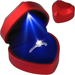 Bo&icirc;te &agrave; Bague en Velours, &Eacute;crin Bague Forme C&oelig;ur avec Lumi&egrave;re LED Alliance Mariage avec Int&eacute;rieur Fian&ccedil;ailles Bo&icirc;te &agrave; Anneau pour Mariage Saint-Valentin Demande en mariage Fian&ccedil;ailles