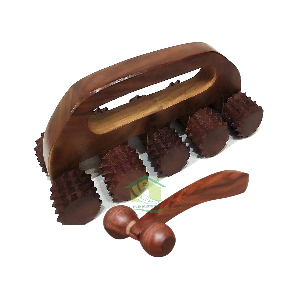 FA INDUSTRIES Wooden 10 Roller Massager Acupressure Back Massager Back Pain Relief Massager Multi Purpose Body Massager & Wooden Face Massager (Brown) Pack of 2 FA INDUSTRIES Wooden 10 Roller Massager Acupressure Back Massager Back Pain Relief Massager Multi Purpose Body Massager & Wooden Face Massager (Brown) Pack of 2