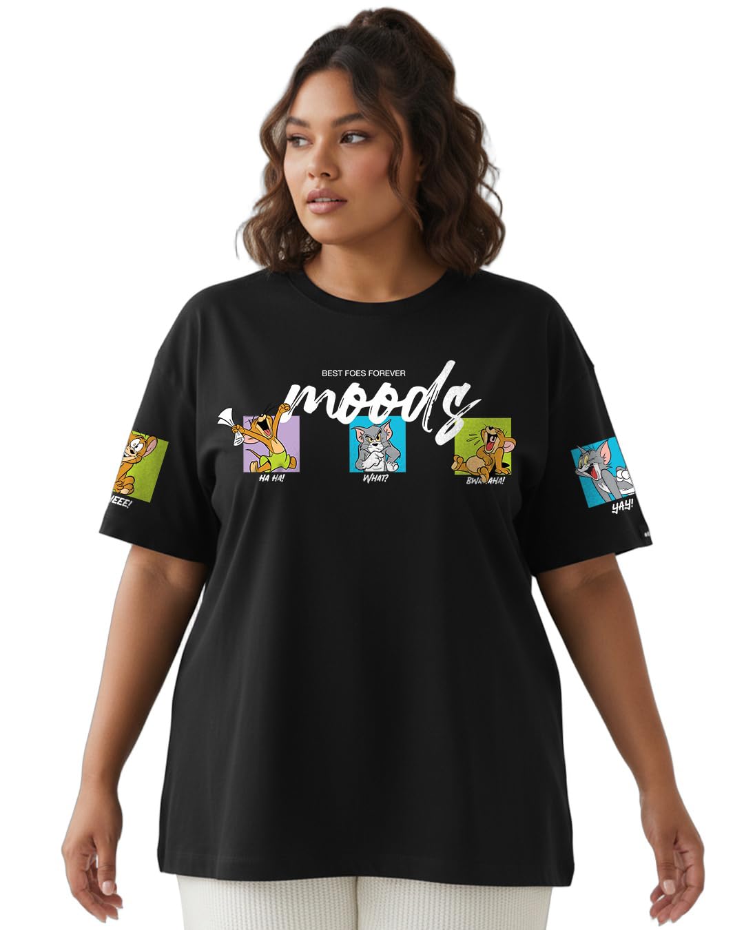 bewakoof Official Garfield Merchandise Women's Graphic Printed Oversized Fit Half Sleeve Round Neck Cotton Jersey T-Shirt-picture-41