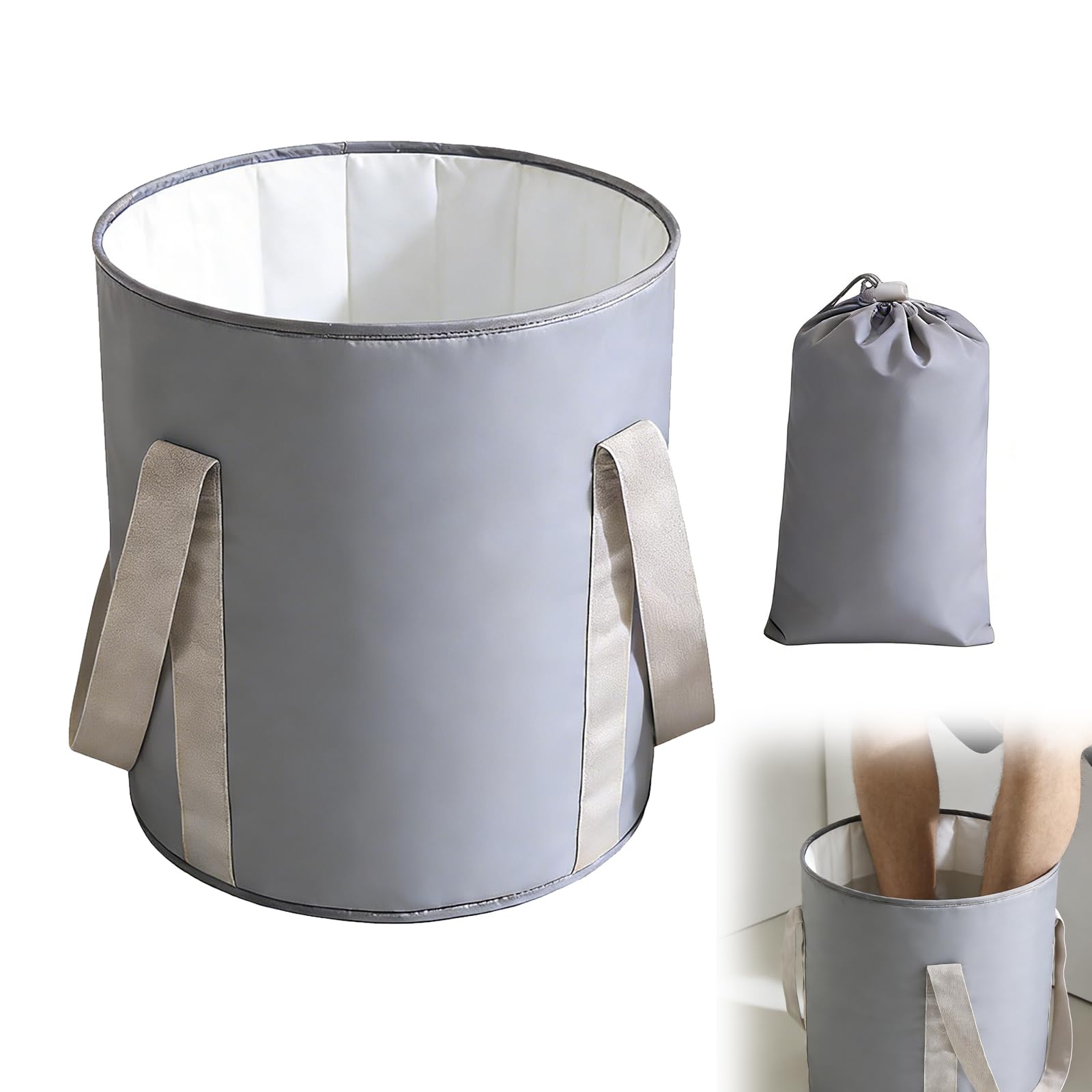 Rthynti Grey Foot Bath Bowl, Collapsible Bucket For Soaking Feet With Storage Bag, Foot Soak Bowl, Foot Bath Tub For Home Camping Washing Fishing Outdoor (Grey)