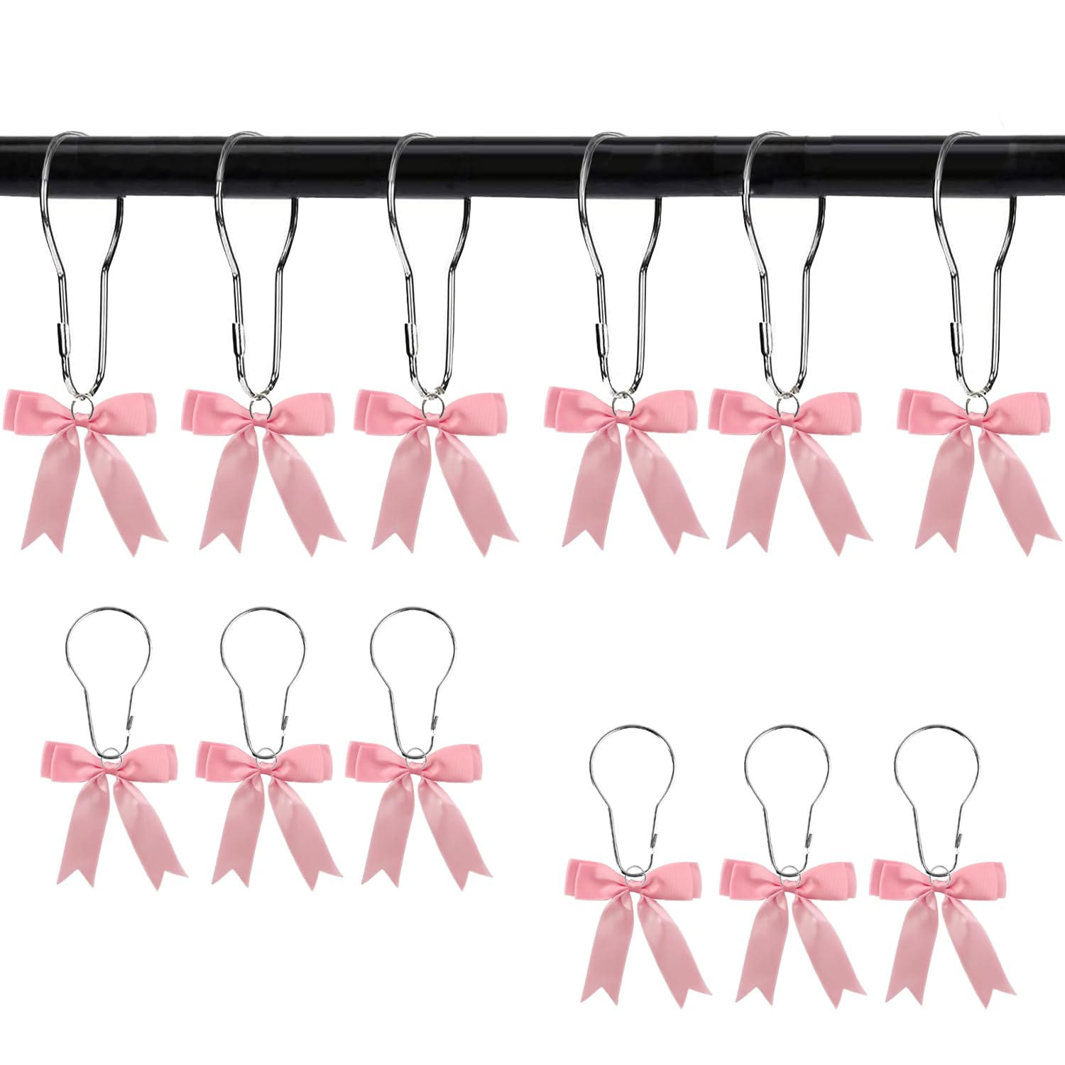 YRMLYMOP Bow Shower Curtain Hooks,12 Pcs Pink Bow Shower Curtain Hooks Cute Bow Knot Ribbon Curtain Hooks Bow Decor Shower Curtain Rings Hanger Bathroom Decor Bathroom Accessories Bow Curtain Hooks