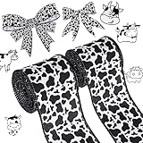 DREMISI 10 Yards Cow Print Wired Edge Ribbon Black White Burlap Craft Ribbons Cow Print Ornaments Fa