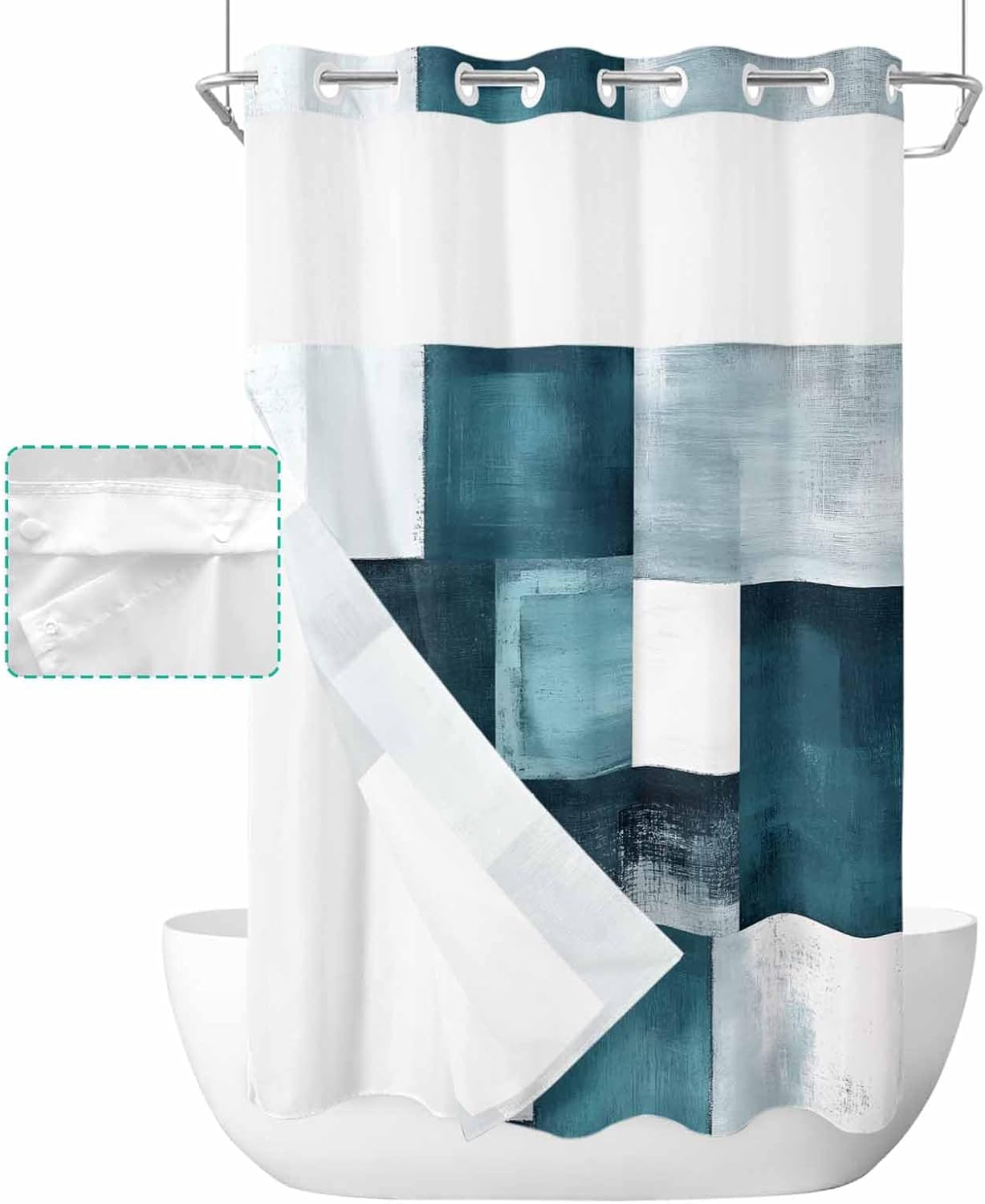 Bronze Abstract Art No Hook Shower Curtain with Snap in Liner Rustic Shabby Color Block Plaid Shower Curtain for Bathroom, Fabric Waterproof Inner Liner, Hotel Style with Mesh Top Window, 36x72