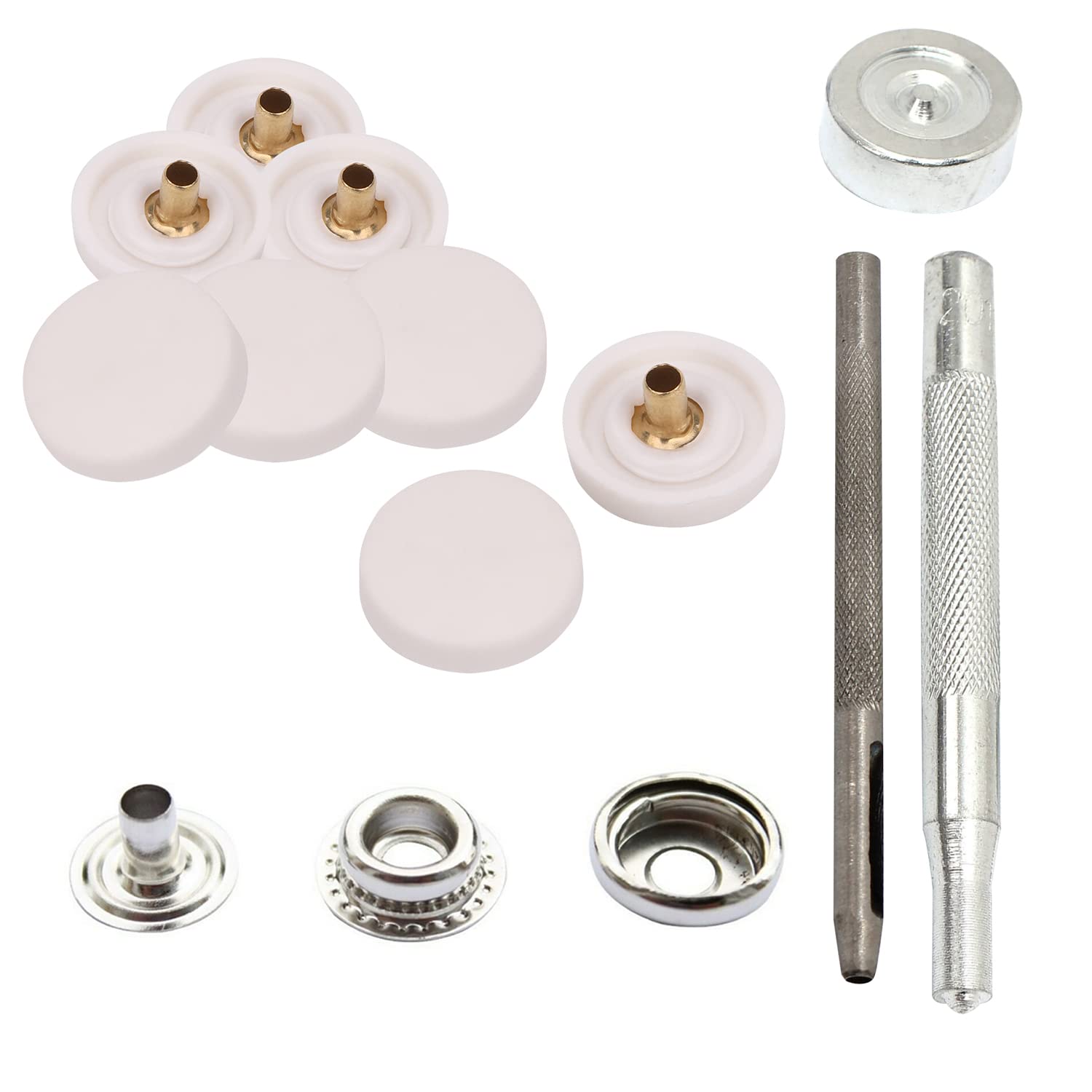 Trimming Shop 15mm Large White Press Studs with Fixing Tool Set - 100pcs