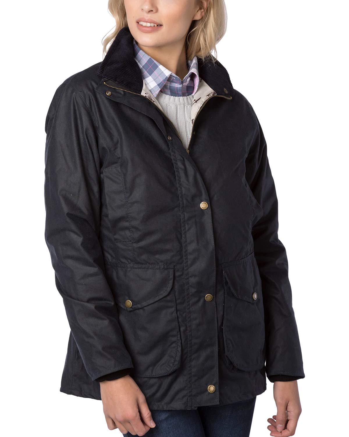 Rydale Women's Navy Wrelton Country Wax Jacket Showerproof Waxed Cotton Coat