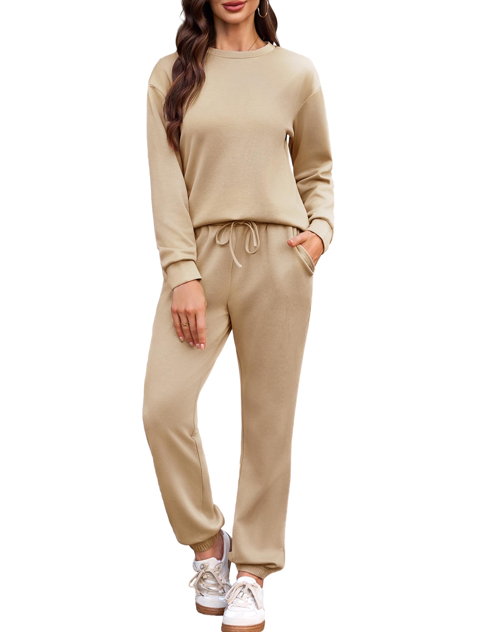Aottori Survêtement Femme 2 Pièces Manches Longues Coupe Décontractée Hiver | Ensemble coordonné, sweatshirt manches longues avec pantalon assorti, deux pièces à coupe décontractée, adapté à la détente