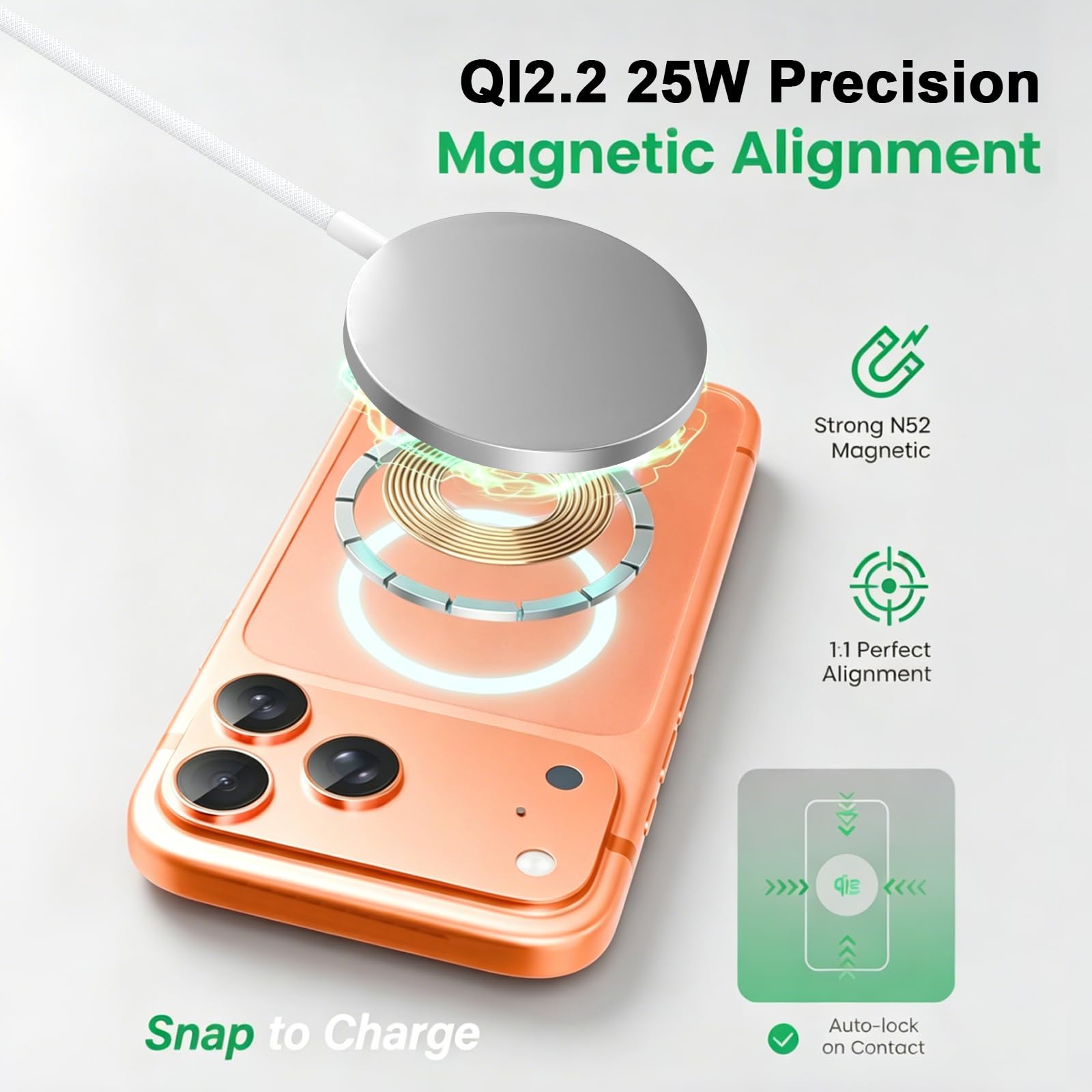 [Certificato Apple MFi] Caricatore wireless magnetico per iPhone 17 16 ricarica rapida, 25 W Fast Apple MagSafe caricabatterie wireless per iPhone 17/Air/17 Pro Max/16Pro/15/14/13/12/AirPods 3/2/Pro