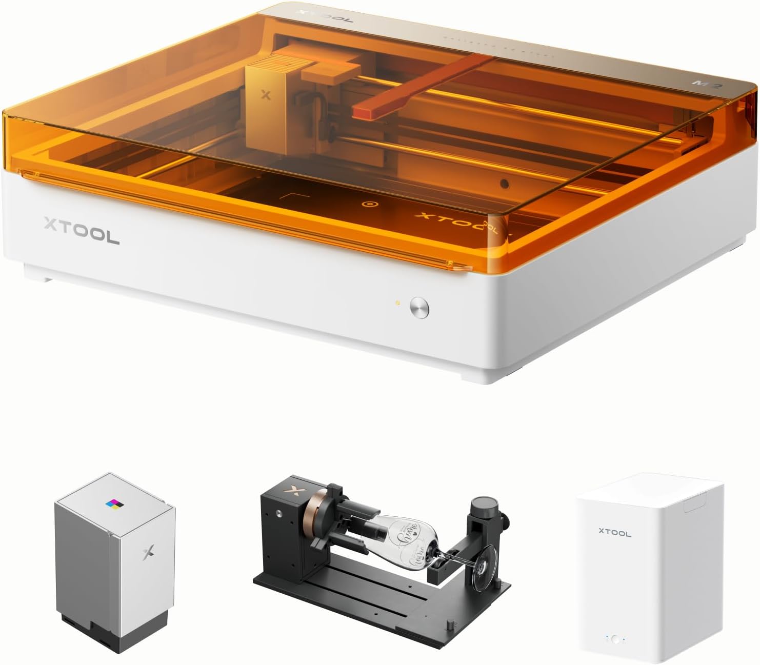 xTool M2 20W Color Craft Laser Engraver, with Dual Cameras, CMYK Inkjet Printer, RA3 Lite Rotray, Purifier, Class 1 Enclosed Safe Laser Engraving Machine for Wood, Leather, Felt, Fabric, DIY Crafts