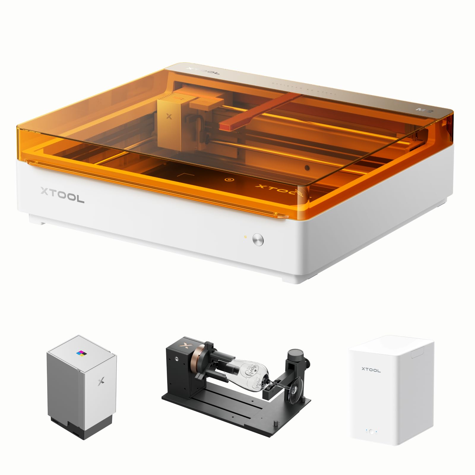 xTool M2 10W Color Craft Laser Engraver, with Dual Cameras, CMYK Inkjet Printer, RA3 Lite Rotray, Purifier, Class 1 Enclosed Safe Laser Engraving Machine for Wood, Leather, Felt, Fabric, DIY Crafts