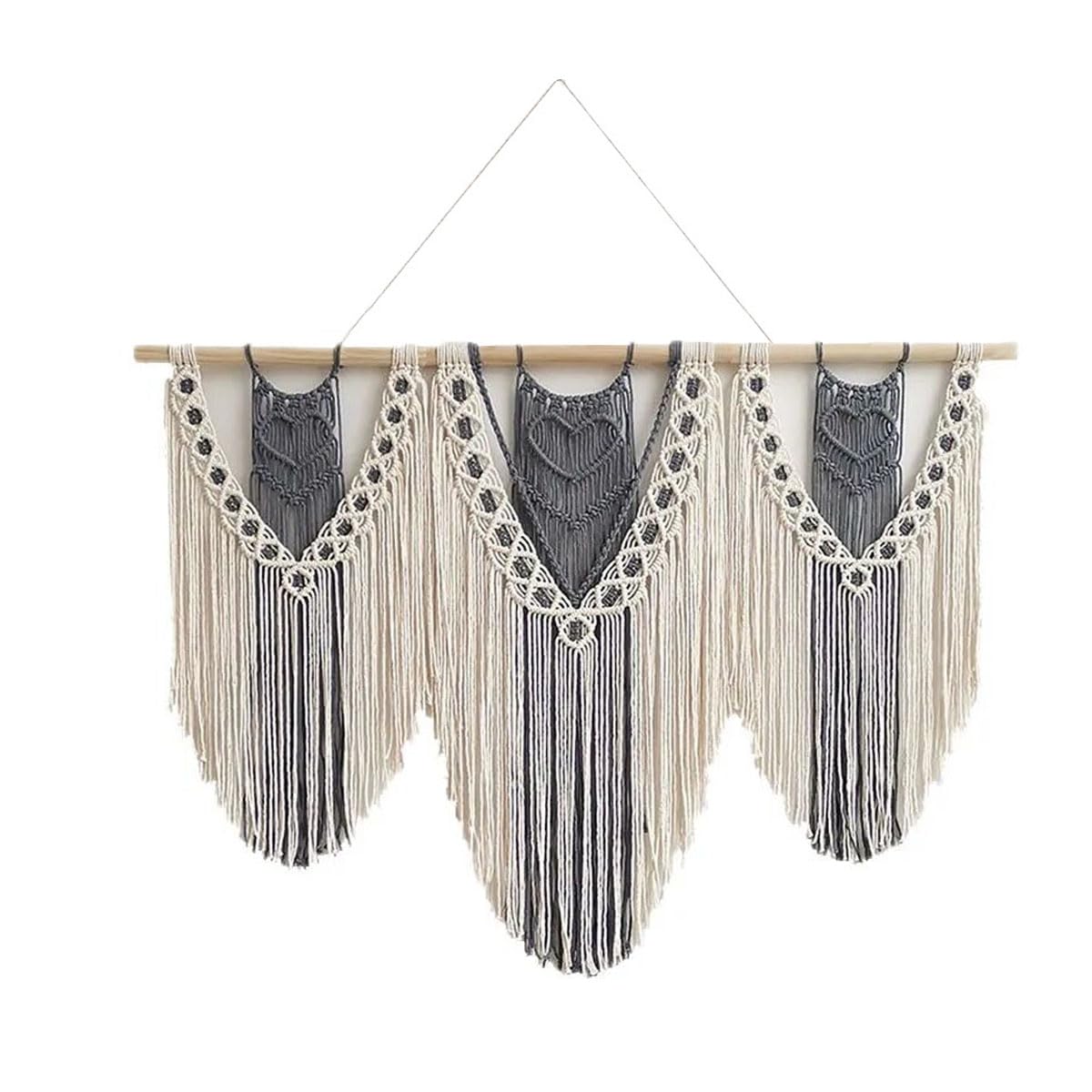 TOCYHF Large Macrame Wall Hanging 43"×32" Boho Wall Art- Chic Bohemian Handmade Woven Tapestry Home Decoration for Bedroom Living Room Apartment Wedding Party (White-gray)