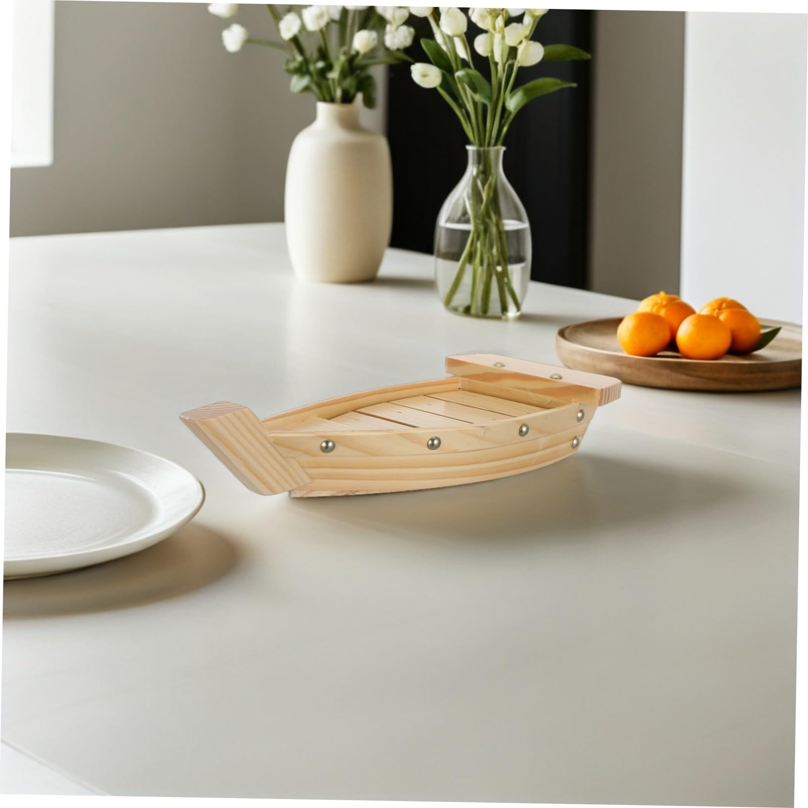 Uonlytech Plat de Bateau pour Sushi, Bois, Style Japonerie, Ambiance Noël
