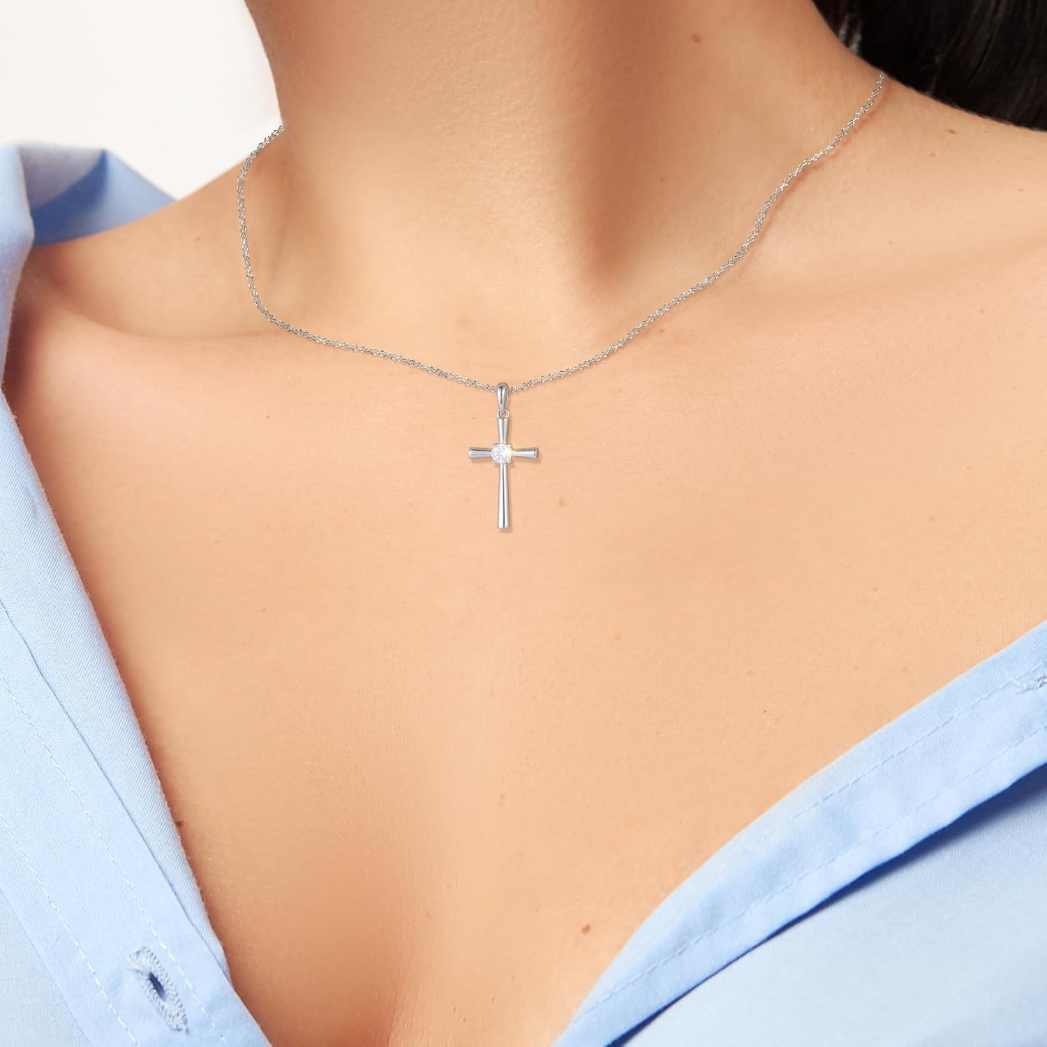 KRKC&CO Moissanite Cross Necklace for Women: D Color VVS1 0,09-0,3ct, 925 Vermeil Sterling Silver, Hypoallergenic Petite Pendant, Luxury Gifts for Birthday Anniversary Wedding, Gift Box with Handles - Image 2
