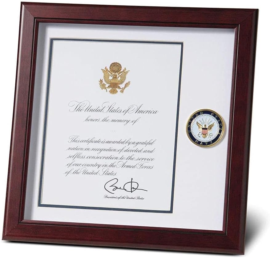 Allied Frame US Navy Presidential Memorial Certificate Frame with Medallion - 8 x 10 Inch