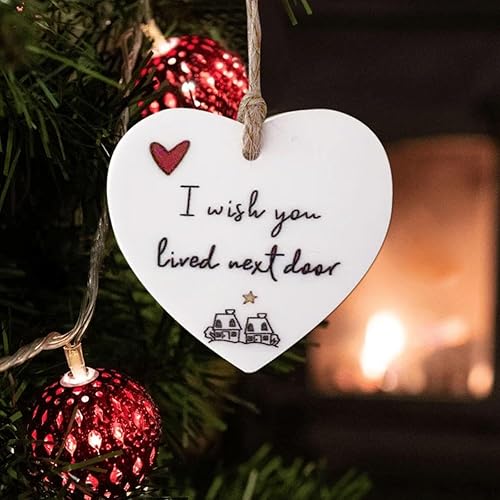 Miniatura 3 de Adorno colgante de corazón de Navidad, I Wish You Lived al lado, adorno acrílico para colgar en forma de corazón, adornos para árbol de Navidad,